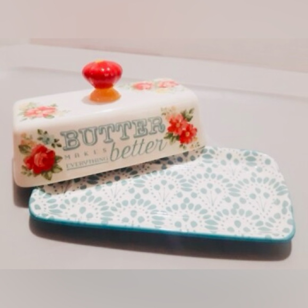 Now 50%off. The Pioneer Woman Floral Butter Dish with Red Knob - Picture 7 of 7